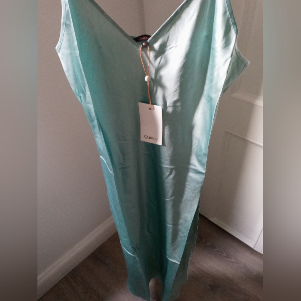 Quince 100% Silk Slip Dress. Aqua Blue. Medium. Washable. Perfect Condition. - Picture 3 of 17